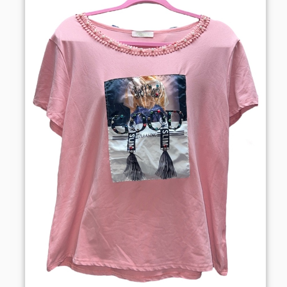 Bob Mackie GOOD bling pink T-shirt GUC